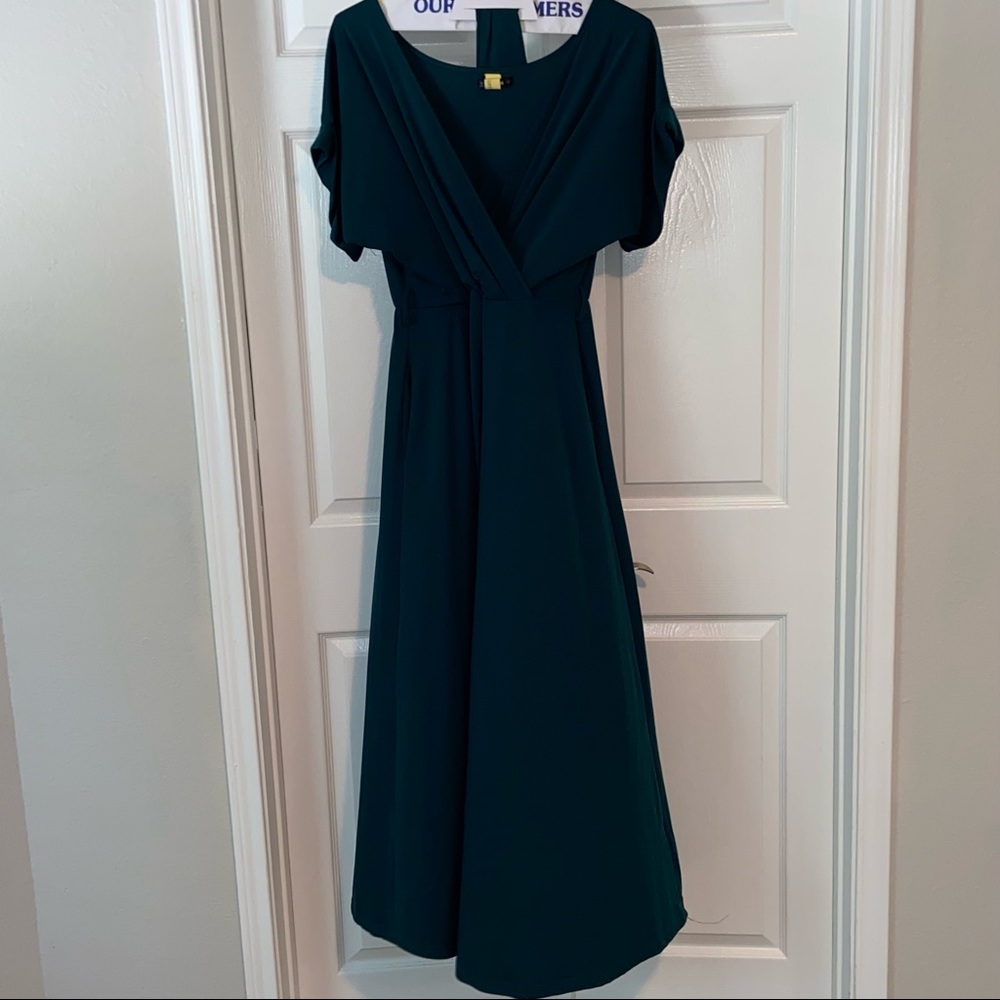 POCKETS!!!! Deep Forest Green Belted Maxi Dress